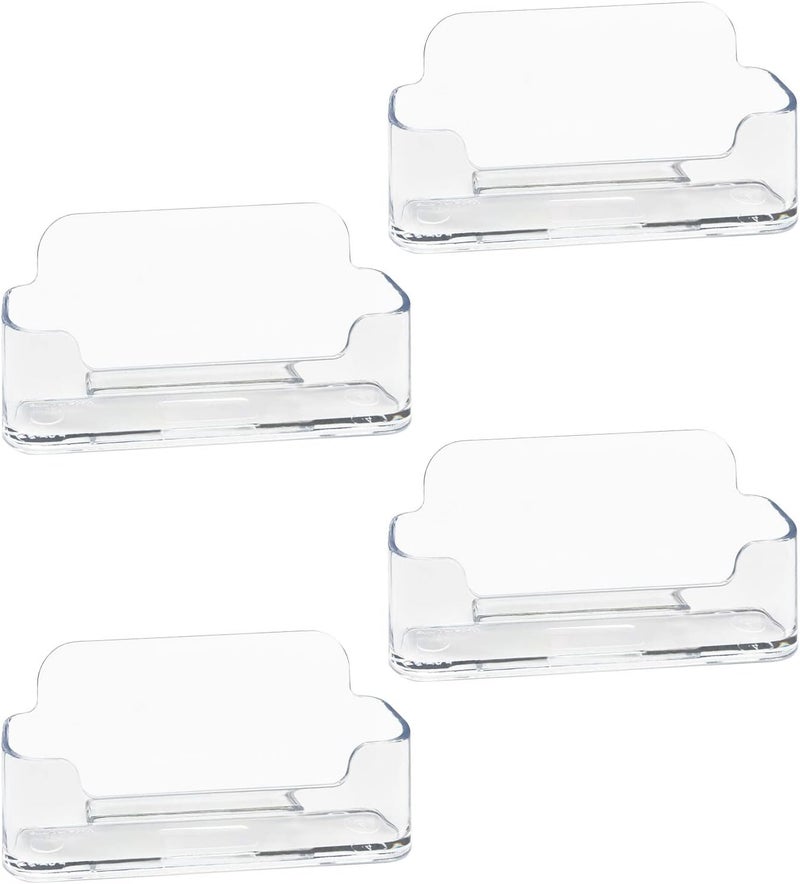 HSYMQ 4 Pack Business Card Holder for Desk, Clear Acrylic Plastic Business Cards Display Holders Stand, Fits 30-50 Business Cards - Image 1